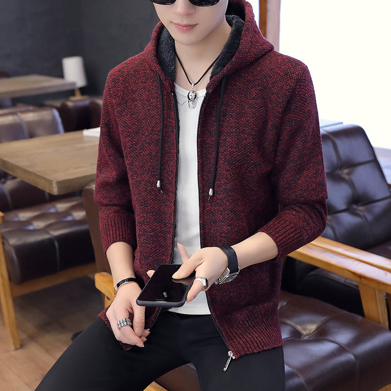 Men's Casual Sweater Men's Knitted Shirt Trend Fleece Hooded Jacket Men Coat Men Winter Outfit