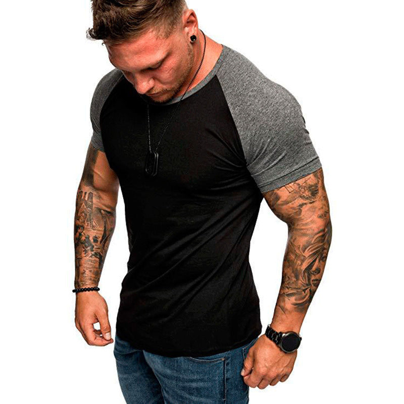 Slim Fit Muscle Gym Men T Shirt Men Rugged Style Workout Tee Tops Four Seasons Men Casual Sports T-shirt Slim Fit Fashion Colorblock Fashion Men's T-shirt