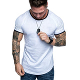 Slim Fit Muscle Gym Men T Shirt Men Rugged Style Workout Tee Tops Casual Fashion Spring Crew Neck Cotton Sports Men's Sparkling Style T-shirt Short Sleeve