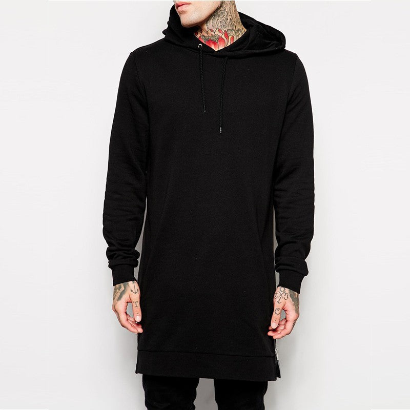 Men's Solid Sports Hooded Pullovers Jogger Fitness Exercise Comfort Sleeve Lengthened Fleece Sweater Side Zip Men's Athletic Clothing Sports Hoodie Men's
