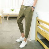 Linen Pants Straight Leg Pants Drawstring Lightweight Elastic Beach Pants Men's Summer Casual Linen Pants Loose