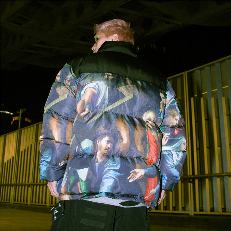 Figure Color Matching Men's plus Size Retro Sports Casual Long Sleeve Loose Padded Coat Men Cotton Padded Jackets