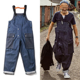 Patchwork Denim Overalls Men's Large Size Retro Sports Trousers Cargo Overalls Suspenders Loose Work Clothes Men Denim Overalls