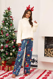 Wide Leg Floral Print Pants Autumn and Winter Christmas Style Printed Stitching Tied Casual Wide Leg Pants