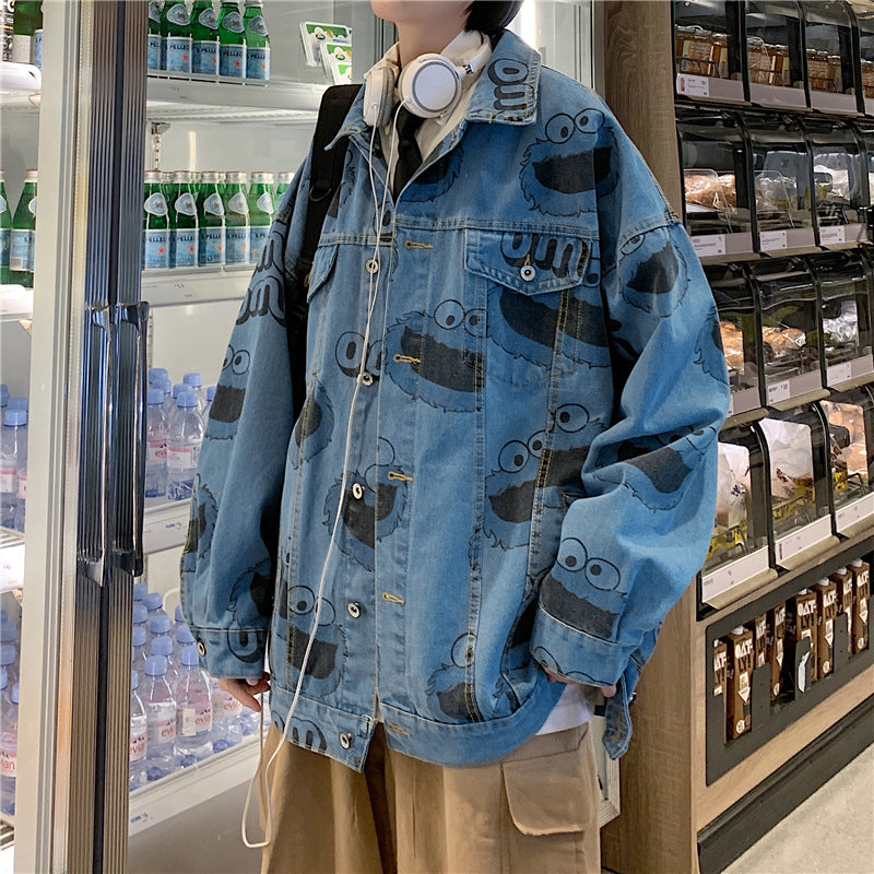 Spring and Autumn Denim Jacket Men's Loose Lapels Jacket Top Plus Size Men Denim Jacket