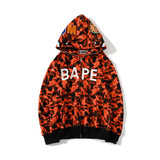 A Ape Print Hoodie Camouflage Red Cardigan Zipper Hooded Sweater