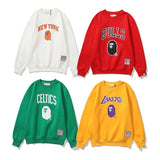 A Ape Print Sweatshirts Lakers Crew Neck Sweater Velvet Padded Bottoming Shirt