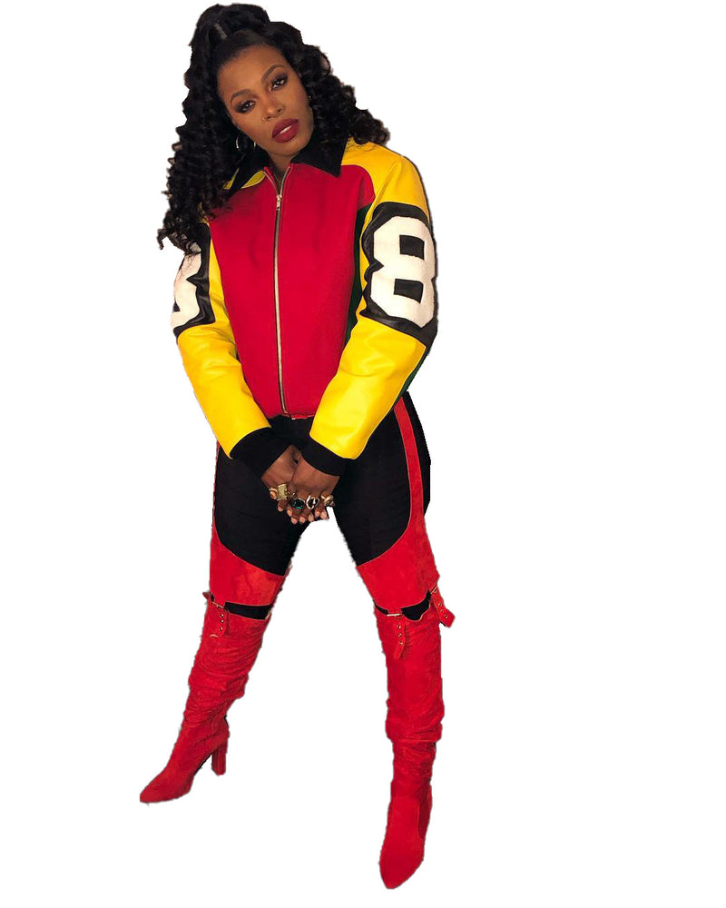8 Ball Jackets Multicolor Mixed Colors Zipper Lapel Jacket
