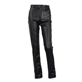 Faux Leather Pants Autumn and Winter Solid Color Pu Hip Pants with Pockets Leather Pants Wide Leg Pants for Women