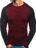 Men's Fashion round Neck Raglan Sleeves Striped Pleated Color Matching Sweater Pullover Sweater Men Winter Outfit