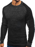 Men's Fashion round Neck Raglan Sleeves Striped Pleated Color Matching Sweater Pullover Sweater Men Winter Outfit