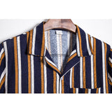 Men's Summer Men's Cotton and Linen Stripes Short-Sleeved Shirt Youth Fashion Casual Men's Shirt
