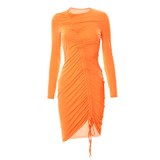 Drawstring Tight Homecoming Dresses Fluorescent Lace-up Drawstring Tight Midi Dress Pleated Dress