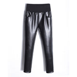 Leather Leggings Fall/Winter High Waist Velvet Thickening Elastic Stirrup PU Leather Pants