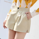 Leather Shorts Autumn and Winter High Waist Female Leather Shorts Loose Wide-Leg Bootcuts Outer Wear PU Leather Pants