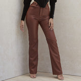 Faux Leather Pants Autumn and Winter Pu Hip Fleece Straight-Leg Pants with Pockets Leather Pants