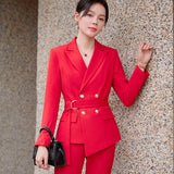 Women Pants Suit Uniform Designs Formal Style Office Lady Bussiness Attire Red Fashion Spring and Autumn Work Clothes for Women