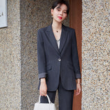 Women Pants Suit Uniform Designs Formal Style Office Lady Bussiness Attire Striped Fashion Workwear Coat Casual Formal Wear