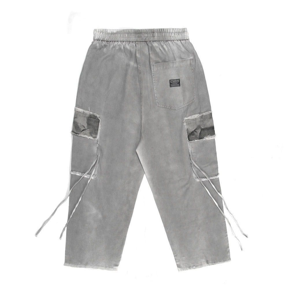 Stitching Multi-Pocket Cargo Pants Men's Large Size Retro Sports Ribbon Wide-Leg Pants Trendy Elastic Waist Pants Men Pants