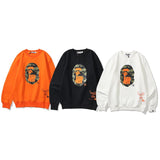 A Ape Print Sweatshirts Autumn and Winter Camouflage Monkey Head Printed Loose round Neck Fleece-Lined Sweater Men and Women