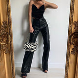 Faux Leather Pants Autumn and Winter Solid Color Pu Hip Pants with Pockets Leather Pants Wide Leg Pants for Women