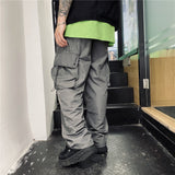 Men's Multi-Pocket Large Size Retro Sports Elastic Waist Wide-Leg Pants Street Trend Drawstring Jogger Pants Men Pants