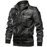 1970 East West Leather Jacket Stand Collar Multi-Pocket Denim Cargo Pants PU Leather Jacket Motorcycle Leather Coat