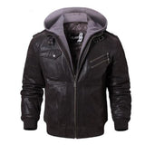 1970 East West Leather Jacket Motorcycle Detachable Hood Winter Coat Men's Warm Leather Jacket