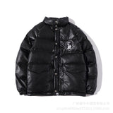 A Ape Print Coat Leather Cotton-Padded Coat for Boys and Girls Winter