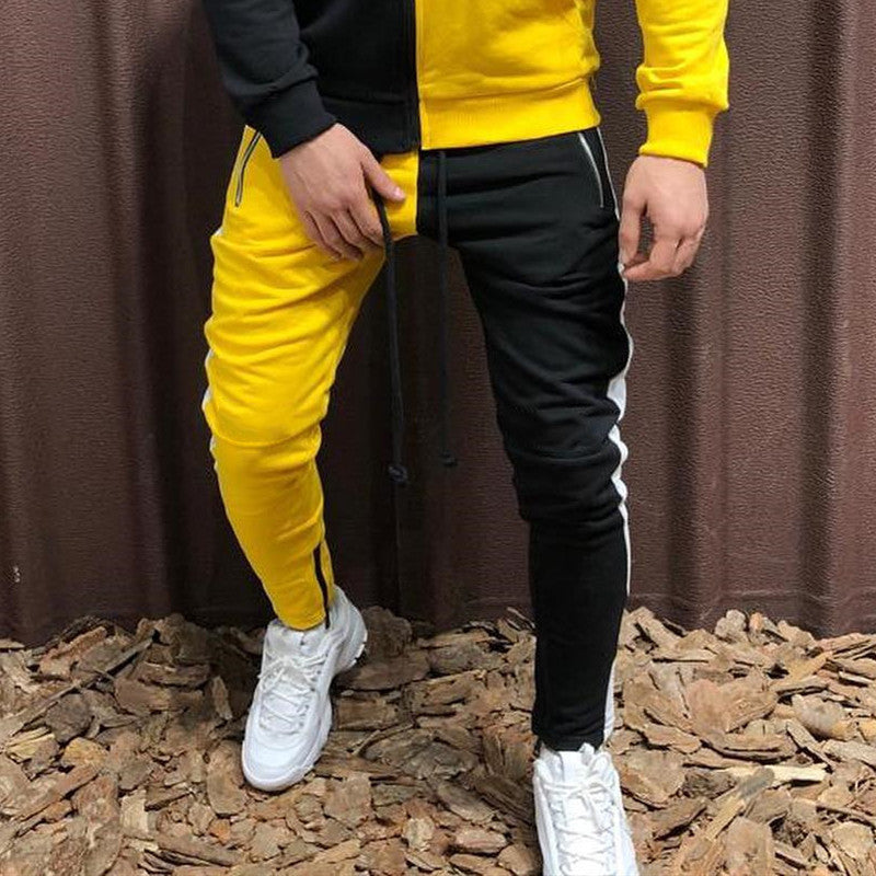 Mens Sweatpants Autumn Fashion Men's Stitching Two-Color Cotton Smart Trousers Outdoor Fitness Workout Sports Pants