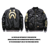 A Ape Print Jacket Black Gold Embroidered Leather Jacket Baseball Uniform Autumn and Winter Thickening Cotton-Padded Coat Men's Clothing