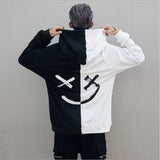 Split Hoodie Demons and Angels Color Matching Smiley Face Sweater Long Sleeve