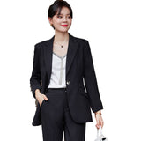 Women Pants Suit Uniform Designs Formal Style Office Lady Bussiness Attire Striped Fashion Workwear Coat Casual Formal Wear