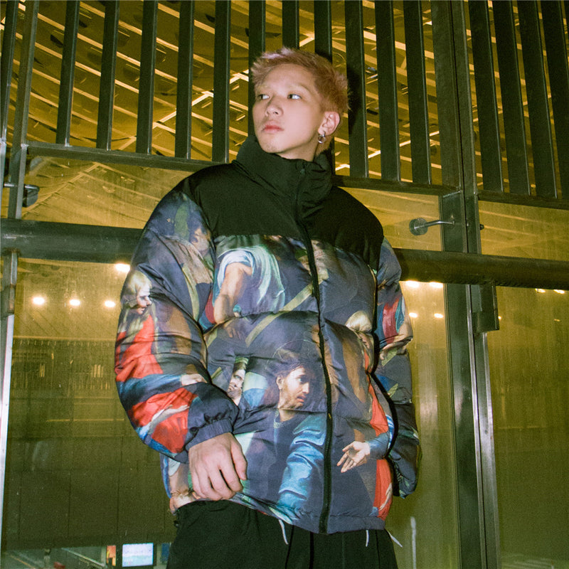 Figure Color Matching Men's plus Size Retro Sports Casual Long Sleeve Loose Padded Coat Men Cotton Padded Jackets