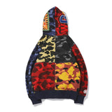 A Ape Print Hoodie Camouflage Stitching Cardigan Zipper Hoodie Personality Sweater