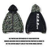 A Ape Print Jacket Trendy Brand Shark Head Double Zipper Camouflage Trench Coat Hooded Casual Coat Men