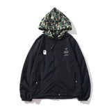 A Ape Print Jacket Trendy Brand Shark Head Double Zipper Camouflage Trench Coat Hooded Casual Coat Men