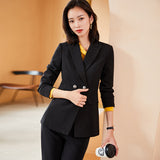 Women Pants Suit Uniform Designs Formal Style Office Lady Bussiness Attire Blue Long Sleeved Fall Fashion Tailored Suit Two-Piece Set