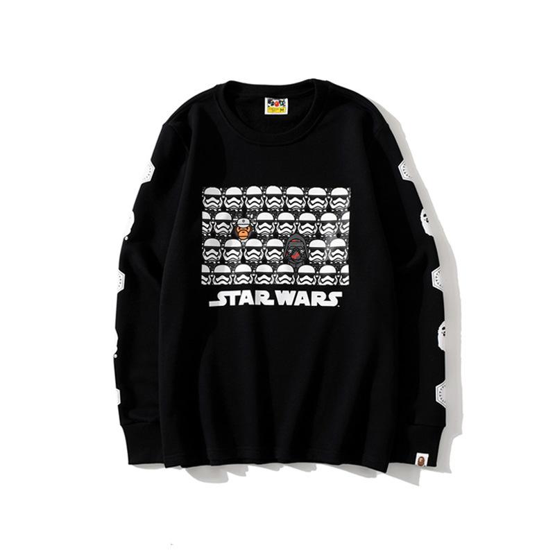 A Ape Print Sweatshirts Ape Head and Star Wars White Warrior Loose Casual Couple Pullover Sweatshirt