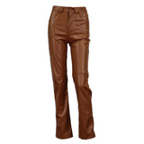 Faux Leather Pants Autumn and Winter Pu Sheath Fleece Straight-Leg Pants with Pockets Leather Pants Trousers