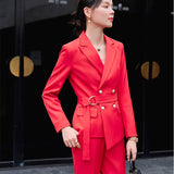 Women Pants Suit Uniform Designs Formal Style Office Lady Bussiness Attire Red Fashion Spring and Autumn Work Clothes for Women