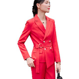 Women Pants Suit Uniform Designs Formal Style Office Lady Bussiness Attire Red Fashion Spring and Autumn Work Clothes for Women
