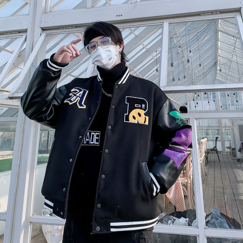 Letter Printed Men's plus Size Retro Sports Long Sleeve Casual Loose Thick Baseball Uniform Men Cotton Padded Jackets