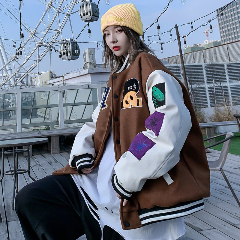 Letter Printed Men's plus Size Retro Sports Long Sleeve Casual Loose Thick Baseball Uniform Men Cotton Padded Jackets