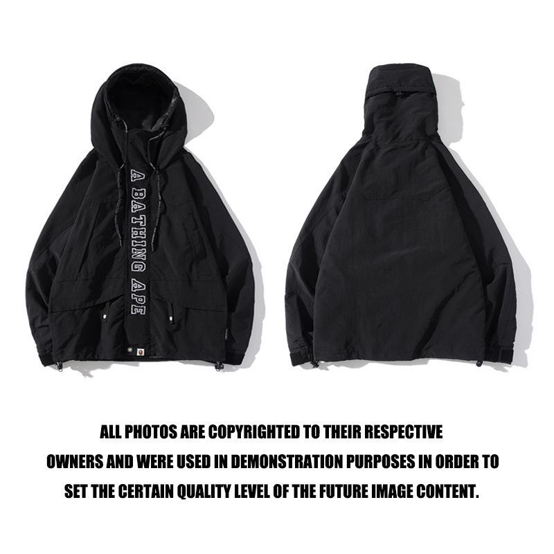 A Ape Print Hoodie Spring/Summer Young Men Trend Solid Color Letter Trench Coat