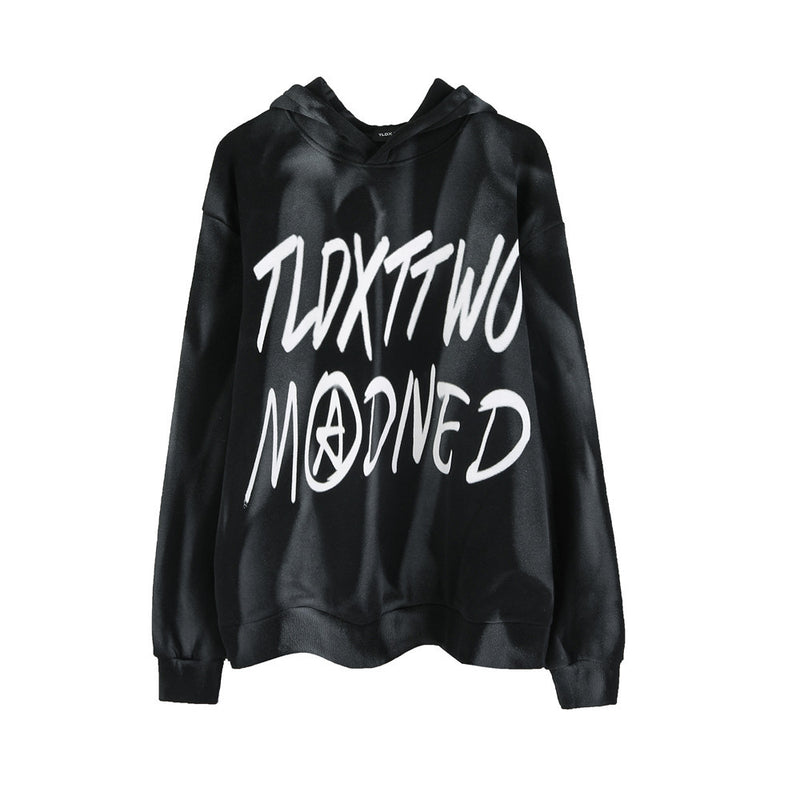 Letter Print Sweatshirt Men's plus Size Retro Sports Trousers Casual Fleece Lined Sweatshirt Men Thermal Hoodie