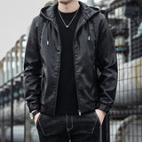 Hand Painted Leather Jackets Men's Hooded Slim Fit Motorcycle Leisure Coat
