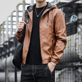 Hand Painted Leather Jackets Men's Hooded Slim Fit Motorcycle Leisure Coat