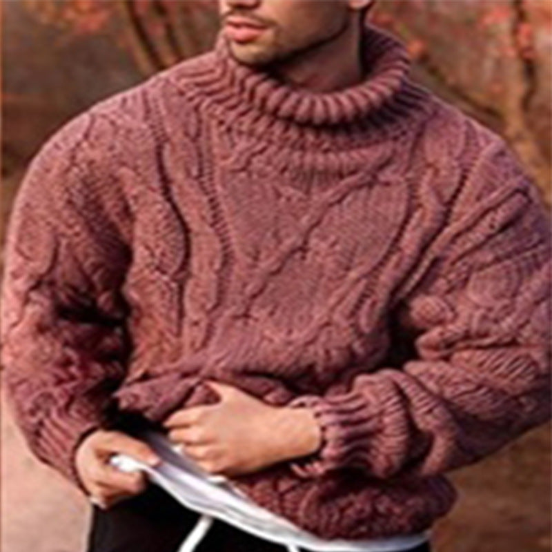 Men Pullover Sweater Fall Winter Fashion Casual Twisted Turtleneck Men's Sweater Solid Color Sweater Men's Knitted Shirt
