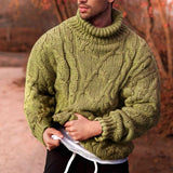 Men Pullover Sweater Fall Winter Fashion Casual Twisted Turtleneck Men's Sweater Solid Color Sweater Men's Knitted Shirt
